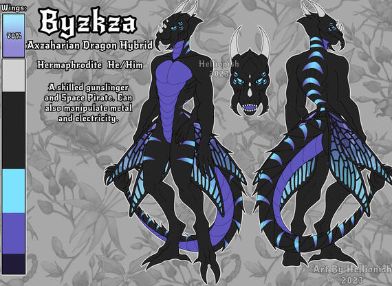 Front View, Back View, Symmetrical Headshot, Color Palette, Info