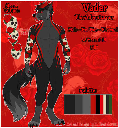 (Custom Character Design) Front View, Tattoos View, Color Palette, Info
